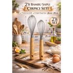 Kitchen Beauty 2'li Bambu Saplı Paslanmaz Çelik Çırpıcı Seti Pratik Yumurta Sos Karıştırıcı Çırpma Teli