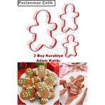 Kitchen Beauty 3'lü Paslanmaz Çelik Kurabiye Kalıbı - Zencefilli Kurabiye Adam Şekilli -Yılbaşı Neoel Kalıbı