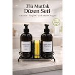 Kitchen Beauty Metal Standlı Amber Sabunluk Seti 2'li Sıvı Sabunluk Seti Ve Bulaşık Süngeri
