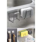 Kitchen Beauty Paslanmaz Krom Yapışkanlı Bulaşık Süngeri Tutucu Ve Evye Düzenleyici Süngerlik