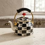 Kitchen Beyond Emaye Bitki Çayı Demliği 2.25 Litre | Dama Desenli Fildişi