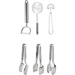 Kitchen Damys Lüks 6 Parça Çeyiz Servis Kaşığı, Izgara Maşası Çırpıcı Jülyen Soyacak Mutfak Hazırlık Seti Çeyiz Seti - çelik