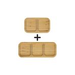 Kitchen Design Lab Bambu 3 ve 2 Bölmeli Çerezlik Sunumluk Kahvaltılık Yağdanlık Sunum Servis Tabağı, 2'li Set, Kahverengi