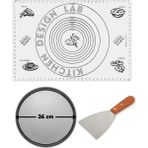 Kitchen Design Lab Beyaz Hamur Açma Matı 45 x 65 Cm, 36 cm Pizza Tepsisi ve Ahşap Uzun Saplı Hamur ve Pizza Kesici