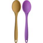 Kitchen Design Lab Büyük Boy Yanmaz Yapışmaz Sarı Mor Silikon Kaşık Servis Seti 2 Adet - 27 cm