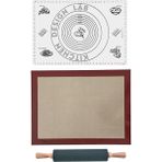 Kitchen Design Lab Fırın Pişirme Altlığı, Beyaz Ölçülü Hamur Açma Matı 45 x 65 Cm, Bambu Saplı Silikon Merdane