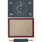 Kitchen Design Lab Fırın Pişirme Altlığı, Gri Ölçülü Hamur Açma Matı 45 x 65 Cm, Bambu Saplı Silikon Merdane