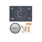 Kitchen Design Lab Gri Silikon Hamur Açma Matı 45 X 65 CM 36 CM Pizza Tepsisi Ve Ahşap Saplı Hamur Açıcı