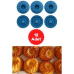 Kitchen Design Lab Mavi 12'li Silikon Mini Kek Kalıbı - Muffin Kalıbı 12 Adet Göbekli Kek Kalıbı