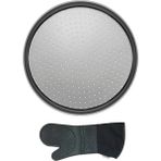 Kitchen Design Lab Orta Boy Delikli Pizza Tepsisi Lahmacun Pide Tepsisi 32 cm ve Gri Silikon Yanmaz Fırın Eldiveni