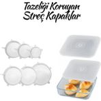 Kitchen Design Lab Silikon 2 Boy Kare Borcam Kapağı Ve Silikon Streç Kapak 6'lı Tencere Kupa Bardak Bonesi