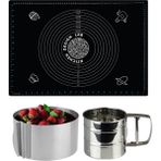 Kitchen Design Lab Siyah 45X65 cm Silikon Hamur Açma Matı, Çelik Un Eleği ve Ayarlanabilir Yuvarlak Pasta Kalıbı - Antrasit