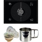 Kitchen Design Lab Siyah 45X65 cm Silikon Hamur Açma Matı, Çelik Un Eleği ve Hamur Dinlendirme Poşeti 8 Li - Antrasit