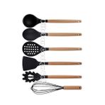 Kitchen Design Lab Siyah Bambu Saplı Silikon Servis Seti 6 Adet, Kepçe, Kaşık, Kevgir, Makarna, Açılı Spatula, Çırpıcı