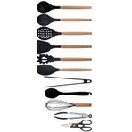 Kitchen Design Lab Siyah Bambu Silikon Kepçe Kaşık Kevgir Makarna, 2 Spatula, 2 Maşa, Çırpıcı, S Kaşık, Makas 11 Li Set