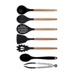 Kitchen Design Lab Siyah Bambu Silikon Kepçe, Kaşık, Kevgir, Makarna, Spatula, Metal Maşa Seti