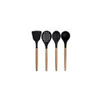 Kitchen Design Lab Siyah Bambu Silikon Servis Seti 7 Adet Kepçe Kaşık Kevgir Makarna Açılı Düz Spatula Silikon Maşa