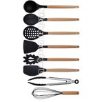 Kitchen Design Lab Siyah Bambu Silikon Servis Seti Kepçe, Kaşık, Kevgir, Makarna, 2 Spatula, Çelik Maşa, Çırpıcı 8 Adet