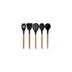 Kitchen Design Lab Siyah Bambu Silikon Servis Seti Kepçe Kaşık Kevgir Makarna 2 Spatula Silikon Metal Maşa Makas Çırpıcı