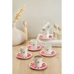 Kitchen Life 12 Parça 6 Kişilik Lovely Birds Porselen Altın Yaldızlı Kahve Fincanı Takımı - Pembe