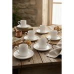 Kitchen Life 12 Parça 6 Kişilik Stackable Çizgili Altın Yaldızlı Kahve Fincan Takımı - Kahve Fincanı Seti 100ml