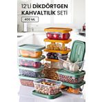 Kitchen Life 12'li Aura Dikdörtgen Saklama Kabı 400 ml - Kahvaltılık Kahvaltı Seti