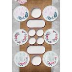 Kitchen Life 14 Parça 6 Kişilik Sakura Stackable Kahvaltı Takımı - Desenli Seramik Tabağı