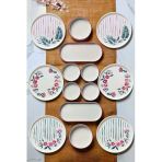 Kitchen Life 14 Parça 6 Kişilik Sakura Stackable Kahvaltı Takımı - Lüx Kahvaltılık Sunum Seti Tabağı Pembe