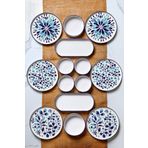 Kitchen Life 14 Parça 6 Kişilik Stackable Blue Etnik Kahvaltı Takımı - Lüx Kahvaltılık Sunum Seti Tabağı