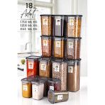 Kitchen Life 18'li Etiketli Modernity Kare Erzak Saklama Kabı Seti (1750ML X6- 1200ML X6 - 450ML X6 ) Baharatlık
