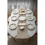Kitchen Life 23 Parça 6 Kişilik Stackable Seramik Çiçek Desenli Sosluklu Kaşıklı Kahvaltı Takımı D-harma