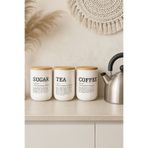 Kitchen Life 3'Lü Vakumlu Bambu Kapaklı Beyaz Tea Coffee Sugar Kavanoz Seti 900 Ml - Çay,Şeker,Kahve Kavanozu