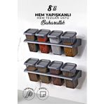 Kitchen Life 8'li Etiketli Standlı Kendinden Yapışkanlı Kare Baharatlık Takımı - Erzak Saklama Kabı Seti