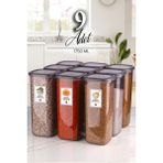 Kitchen Life 9'lu Jumbo Boy Etiketli Square Kare Erzak Saklama Kabı Seti 1750 ml - Sert Kapak Büyük Kavanoz