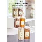 Kitchen Life Etiketli 6'li Akrilik Vakumlu Kare Baharatlık Seti 300 ML -Sızdırmaz Kapaklı Baharatlık Takımı
