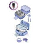 Kitchen Life Happii Vakumlu 4 Bölmeli Paslanmaz Çelik Çocuk Beslenme Kabı - Deniz Kızı Desenli Yemek Kutusu Mor