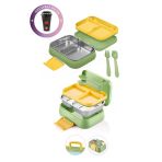 Kitchen Life Happii Vakumlu 4 Bölmeli Paslanmaz Çelik Çocuk Beslenme Kabı - Dinazor Desenli Yemek Kutusu Yeşil