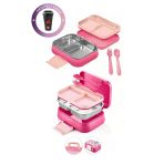 Kitchen Life Happii Vakumlu 4 Bölmeli Paslanmaz Çelik Çocuk Beslenme Kabı - Unicorn Desenli Yemek Kutusu Pembe