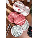 Kitchen Life Kütahya Seramik 21 cm Pasta Tabağı Seti 6 Parça Kar Tanesi Yıldız Desenli Kırmızı Yeşil