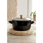 Kitchen Life Master Pro Cook Ahşap Kulplu,Paslanmaz Saplı Siyah Süzgeçli Emaye Kızartma Tenceresi 22 Cm Siyah