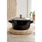Kitchen Life Master Pro Cook Ahşap Kulplu,Paslanmaz Saplı Siyah Süzgeçli Emaye Kızartma Tenceresi 22 cm