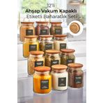 Kitchen Life Myrina Etiketli 12'li Ahşap Vakumlu Kapaklı Baharatlık Takımı 300ml x12