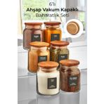 Kitchen Life Myrina Etiketli 6'lı Ahşap Vakumlu Kapaklı Baharatlık Takımı 300ml x6