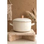 Kitchen Life Terra Cook Ahşap Kulplu,Paslanmaz Saplı Krem Süzgeçli Emaye Kızartma Tenceresi 22 Cm Krem