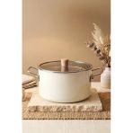 Kitchen Life Titan Cook Ahşap Kulplu,Paslanmaz Saplı Krem Süzgeçli Emaye Kızartma Tenceresi 22 Cm Krem