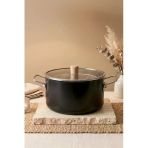 Kitchen Life Titan Cook Ahşap Kulplu,Paslanmaz Saplı Siyah Süzgeçli Emaye Kızartma Tenceresi 22 Cm Siyah