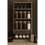 Kitchen Life Yapışkanlı Modüler 3 Katlı Kahve Köşesi Rafı Organizeri Kupa Askılıklı & Çekmeceli Organizer