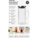 Kitchen Line 1500 ml Borosilikat Cam Sürahi Isıya Dayanıklı Şeffaf Cam Su ve Soğuk Içecek Sürahisi - 1,5 lt