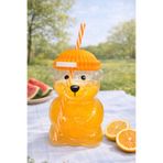 Kitchen Line Bearista Ayıcık Pipetli Borosilikat Bardak 580 ml, Turuncu, Buzlu Kahve & Soğuk İçecek