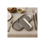 Kitchen Line Gümüş Renk Metal Sunum-İkram Tabağı Paslanmaz Çelik 2Lı Set